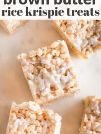 Better than the back-of-the-box, these Brown Butter Rice Krispie Treats are thick, chewy, and extra delicious, thanks to nutty browned butter, a pinch of sea salt, and bonus pockets of soft marshmallows swirled throughout. Don't worry: they're every bit as quick and easy to make as the original.