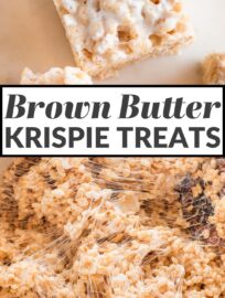 Better than the back-of-the-box, these Brown Butter Rice Krispie Treats are thick, chewy, and extra delicious, thanks to nutty browned butter, a pinch of sea salt, and bonus pockets of soft marshmallows swirled throughout. Don't worry: they're every bit as quick and easy to make as the original.