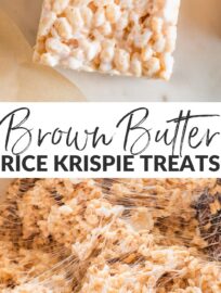 Better than the back-of-the-box, these Brown Butter Rice Krispie Treats are thick, chewy, and extra delicious, thanks to nutty browned butter, a pinch of sea salt, and bonus pockets of soft marshmallows swirled throughout. Don't worry: they're every bit as quick and easy to make as the original.