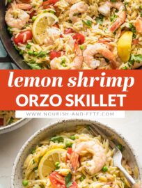 One Pot Lemon Shrimp Orzo is ridiculously tasty and ridiculously easy to make. With tender orzo, plump shrimp, and simple veggies mixed in, this is a true one pan, 30 minute meal you will love.