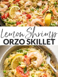 One Pot Lemon Shrimp Orzo is ridiculously tasty and ridiculously easy to make. With tender orzo, plump shrimp, and simple veggies mixed in, this is a true one pan, 30 minute meal you will love.