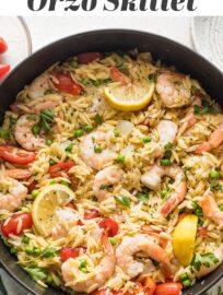 One Pot Lemon Shrimp Orzo is ridiculously tasty and ridiculously easy to make. With tender orzo, plump shrimp, and simple veggies mixed in, this is a true one pan, 30 minute meal you will love.