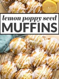 Perfectly moist and tender lemon poppy seed muffins make for a bright and sunny breakfast or snack! This quick and easy recipe uses Greek yogurt and pantry staples to deliver soft muffins infused with fresh lemon flavor, with a simple lemon glaze for even more flavor. Freezer-friendly, too!