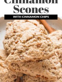 These Cinnamon Scones are buttery, tender, and bursting with warm spices and cinnamon chips. These rival anything from your local coffee shop, are super easy to make, and pair perfectly with morning coffee or afternoon tea.