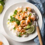 Garlic lime shrimp with cilantro and green onions.