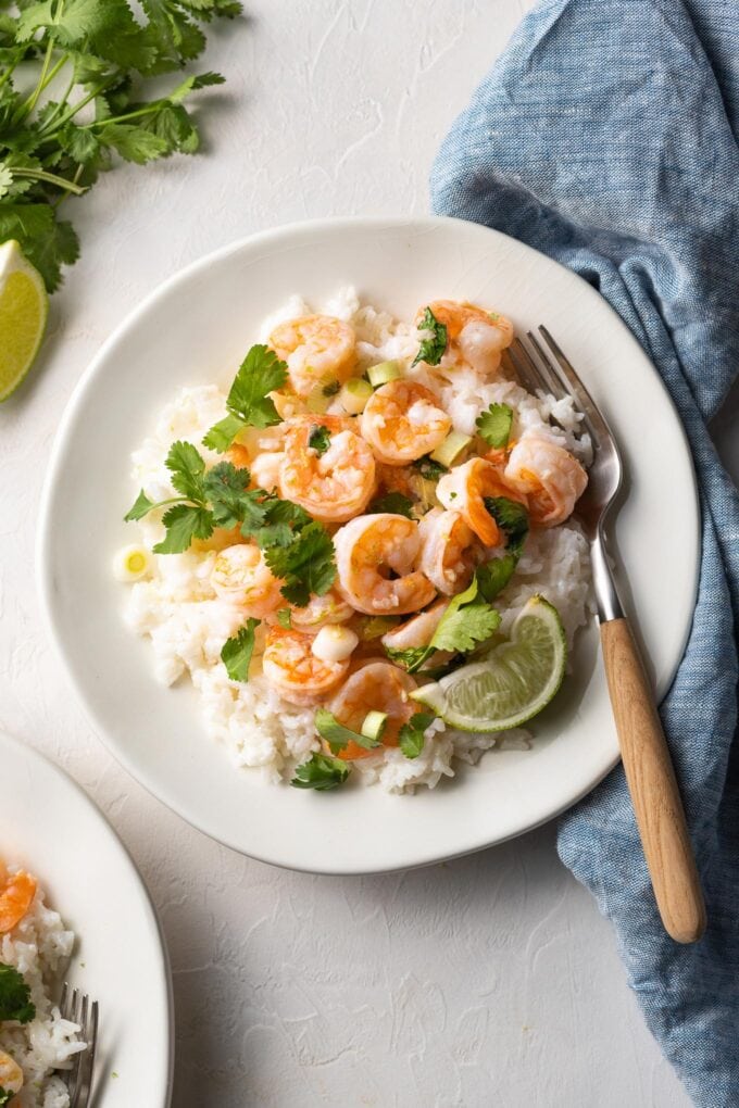 Overhead shot of shrimp on plate.