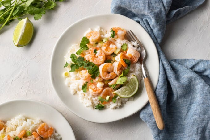 Garlic lime shrimp with cilantro and green onions.