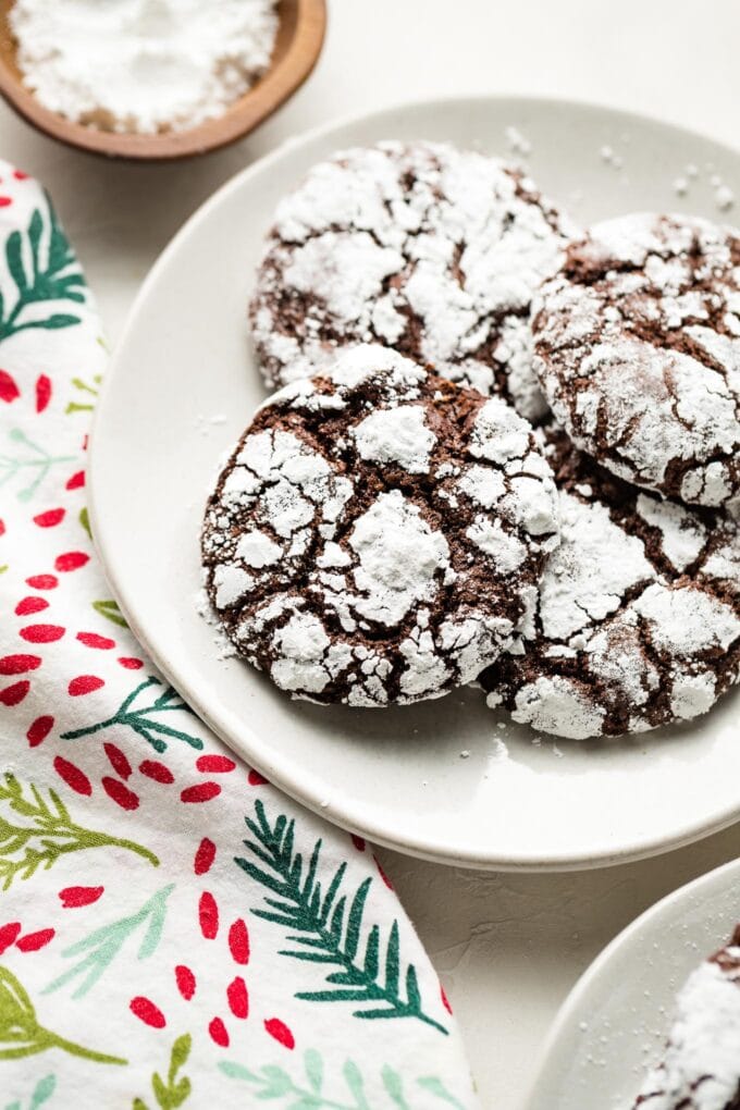 Close-up of a chocolate crinkle cookie.