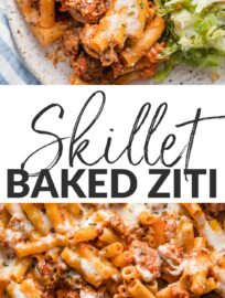 My family loves a cozy plate of this Skillet Baked Ziti, and I love how quick and easy it is to make from scratch. With tender pasta, flavorful Italian sausage and herbs, and plenty of stretchy cheese in every bite, this is a comfort food classic you can enjoy any night. Ready in about 30 minutes.