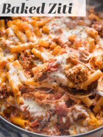 My family loves a cozy plate of this Skillet Baked Ziti, and I love how quick and easy it is to make from scratch. With tender pasta, flavorful Italian sausage and herbs, and plenty of stretchy cheese in every bite, this is a comfort food classic you can enjoy any night. Ready in about 30 minutes.