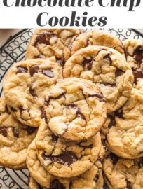 Tested and perfected, these soft, chewy Bakery Style Chocolate Chip Cookies have delightful rugged tops, buttery brown sugar flavor, and rich chocolate in every wonderful bite. This recipe is easy to make, with no odd ingredients or dough chilling required, and takes just 30 minutes. These are the cookies that will make you famous!