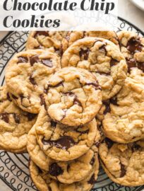 Tested and perfected, these soft, chewy Bakery Style Chocolate Chip Cookies have delightful rugged tops, buttery brown sugar flavor, and rich chocolate in every wonderful bite. This recipe is easy to make, with no odd ingredients or dough chilling required, and takes just 30 minutes. These are the cookies that will make you famous!