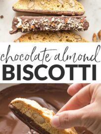 Chocolate-Dipped Almond Biscotti are crunchy, nutty, sweet Italian cookie bliss. Twice-baked and perfect for dunking into a hot cup of coffee or tea, biscotti are an easy and fun treat to make at home.