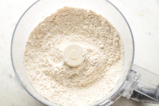 Almonds combined with flour and other dry ingredients.