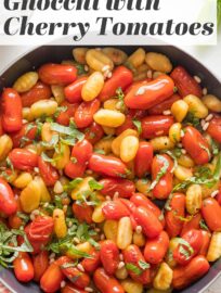 We love that this recipe for Pan Fried Gnocchi with roasted tomatoes and fresh basil is light, flavorful, and comes together in about 25 minutes. It also has an especially nice contrast of textures from the juicy burst tomatoes, crisp edges, and tender interiors of the skillet-cooked gnocchi.