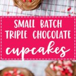Small batch chocolate cupcakes | Moist chocolate cupcakes packed with chocolate chips and topped with the easiest rich, creamy chocolate frosting. Makes exactly 4!