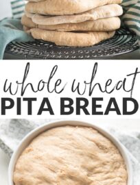 This super simple Whole Wheat Pita Bread blows store-bought versions out of the water! With an unbelievably soft, fluffy texture, a slightly sweet taste, and beautiful pockets, this is the only homemade pita recipe you need.