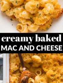 This Creamy Baked Mac and Cheese is comfort food at its most luxurious, a family favorite my kids request at every holiday and for countless family dinners when we all want something cozy. It's got a combination of cheeses melted into a rich, creamy sauce and tucked under a crisp breadcrumb topping. I love the super easy make ahead option, as well.