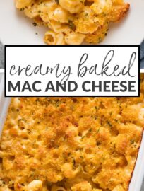 This Creamy Baked Mac and Cheese is comfort food at its most luxurious, a family favorite my kids request at every holiday and for countless family dinners when we all want something cozy. It's got a combination of cheeses melted into a rich, creamy sauce and tucked under a crisp breadcrumb topping. I love the super easy make ahead option, as well.