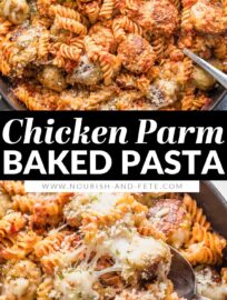 Everyone’s beloved chicken Parmesan in the form of an easy baked pasta with tender meatballs, melty mozzarella, an easy homemade sauce!