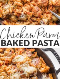 Everyone’s beloved chicken Parmesan in the form of an easy baked pasta with tender meatballs, melty mozzarella, an easy homemade sauce!