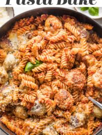 Everyone’s beloved chicken Parmesan in the form of an easy baked pasta with tender meatballs, melty mozzarella, an easy homemade sauce!