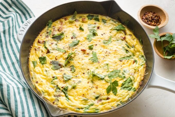 Baked spinach Parmesan frittata, fresh out of the oven.