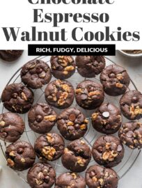 Thick, chewy double chocolate cookies with a hint of espresso and plenty of walnuts mixed in. These are a rich treat, perfect for pairing with coffee and sharing with your favorite friends.
