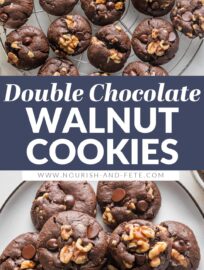 Thick, chewy double chocolate cookies with a hint of espresso and plenty of walnuts mixed in. These are a rich treat, perfect for pairing with coffee and sharing with your favorite friends.