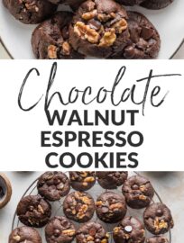 Thick, chewy double chocolate cookies with a hint of espresso and plenty of walnuts mixed in. These are a rich treat, perfect for pairing with coffee and sharing with your favorite friends.