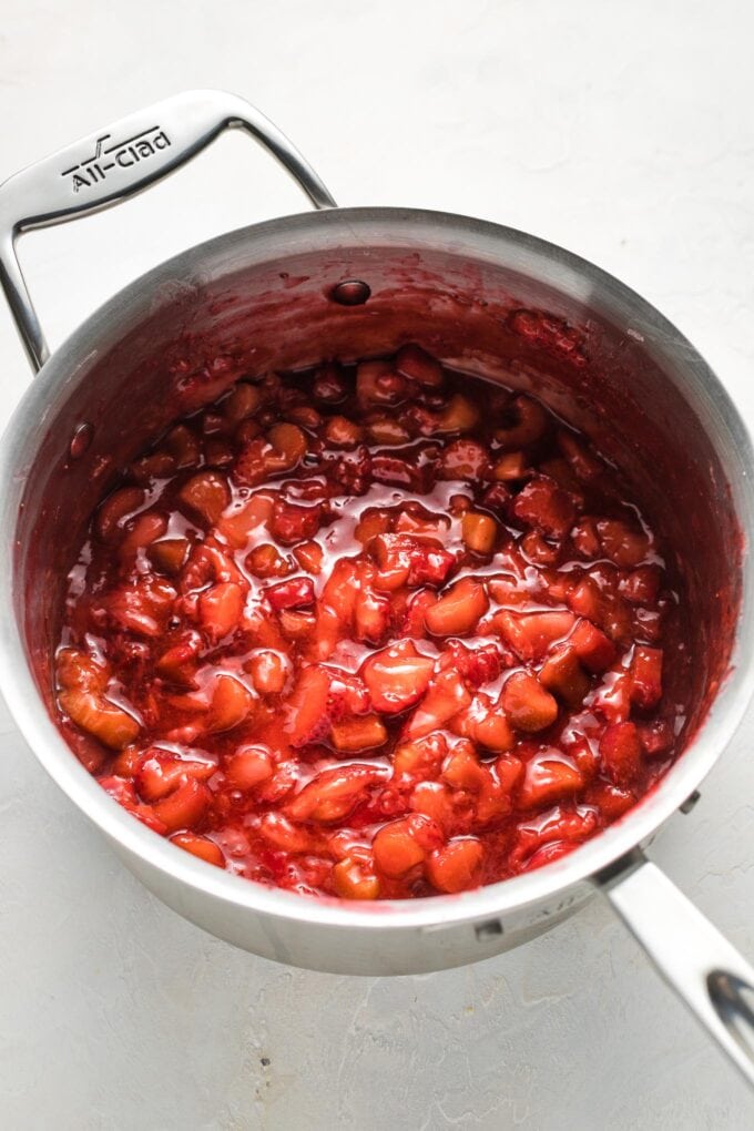 Fruit in saucepan after cooking down.