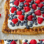 A mixed berry puff pastry tart with sweetened mascarpone will be the hit of any summer party. Simple, easy, and perfect for July 4th! #july4th #summerrecipes #berryrecipes #puffpastry