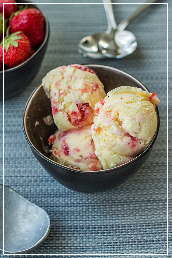 Homemade strawberry mascarpone ice cream is a creamy, refreshing summer treat. An impressive dessert for any BBQ or cookout.