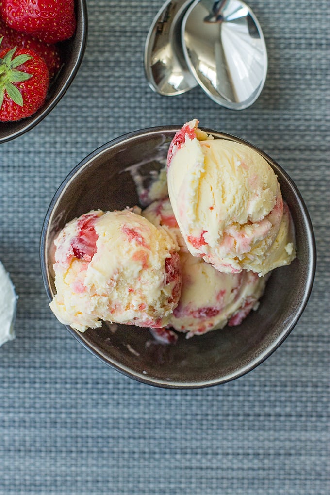 Homemade strawberry mascarpone ice cream is a creamy, refreshing summer treat. An impressive dessert for any BBQ or cookout.