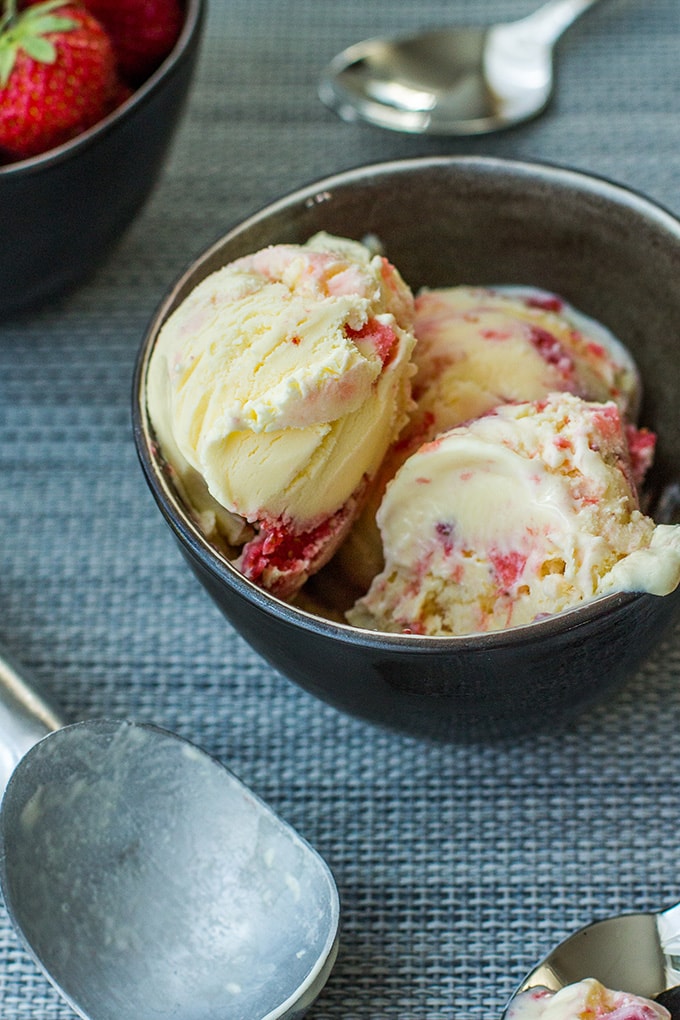 Homemade strawberry mascarpone ice cream is a creamy, refreshing summer treat. An impressive dessert for any BBQ or cookout.