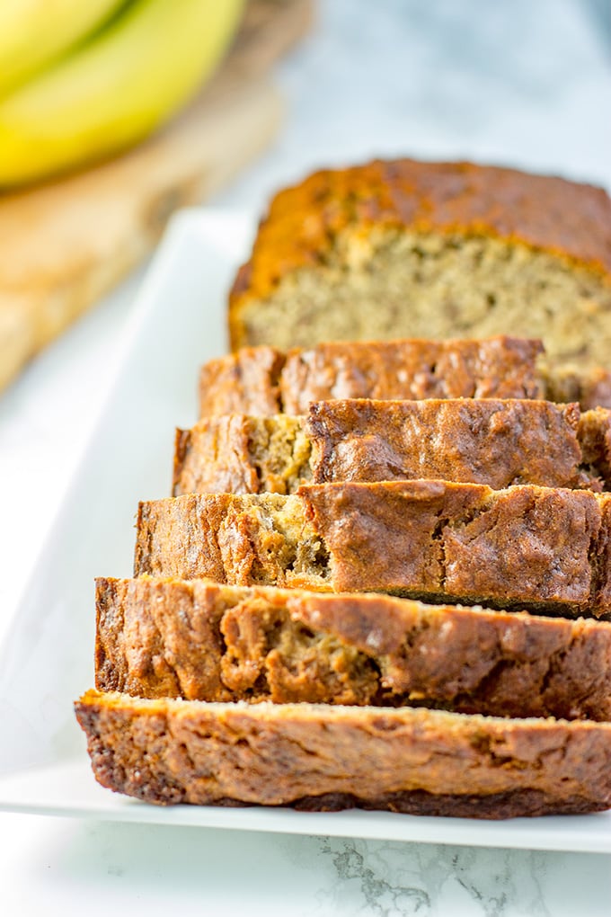 Five banana banana bread | Moist, tender banana bread packed with the dense flavor of 5 bananas in one loaf. An instant family favorite!