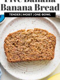 This is the banana bread recipe my family requests again and again - moist, tender, and bursting with banana flavor, thanks to the use of five (!!) entire bananas in one loaf.