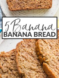 This is the banana bread recipe my family requests again and again - moist, tender, and bursting with banana flavor, thanks to the use of five (!!) entire bananas in one loaf.