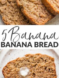 This is the banana bread recipe my family requests again and again - moist, tender, and bursting with banana flavor, thanks to the use of five (!!) entire bananas in one loaf.