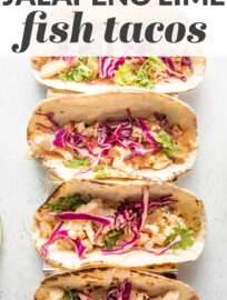 These tasty Jalapeno Lime Fish Tacos are healthy, fresh, and packed with flavor. An easy 30-minute meal to escape the weeknight dinner rut.