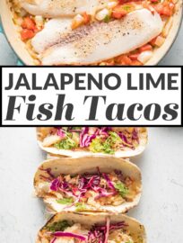 These tasty Jalapeno Lime Fish Tacos are healthy, fresh, and packed with flavor. An easy 30-minute meal to escape the weeknight dinner rut.