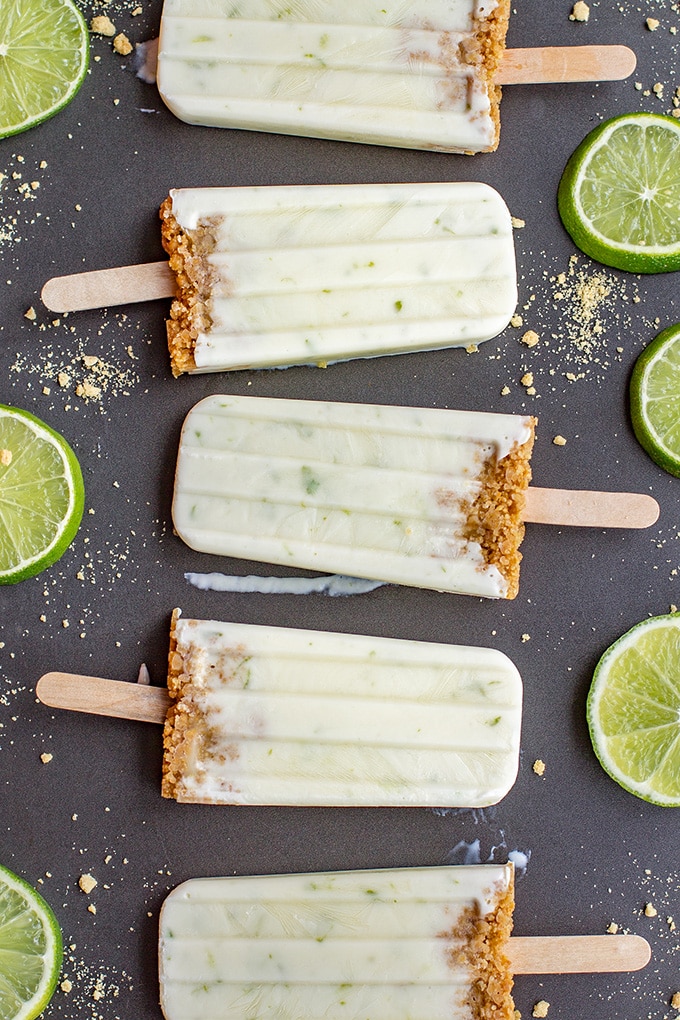 Key lime pie popsicles | Wholesome citrus popsicles with Greek yogurt, naturally-sweetened with honey, sugar-free.