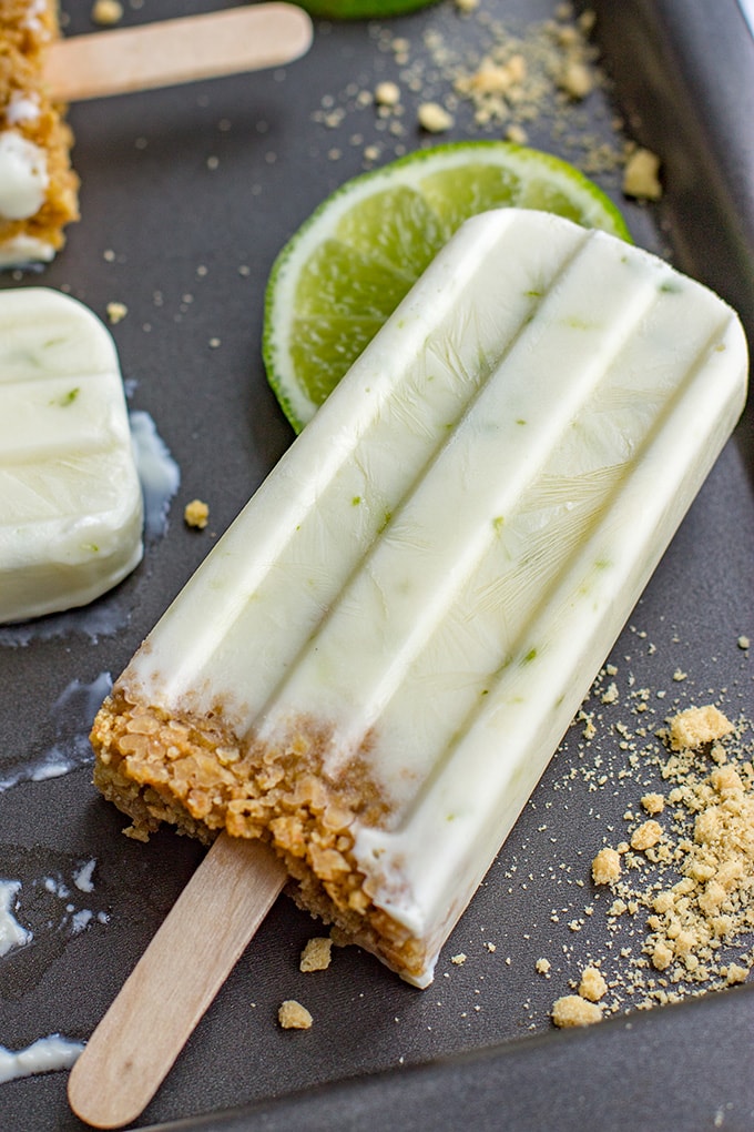 Key lime pie popsicles | Wholesome citrus popsicles with Greek yogurt, naturally-sweetened with honey, sugar-free.