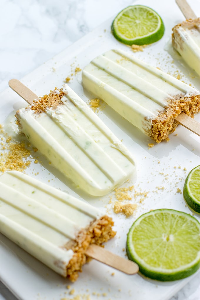 Key lime pie popsicles | Wholesome citrus popsicles with Greek yogurt, naturally-sweetened with honey, sugar-free.