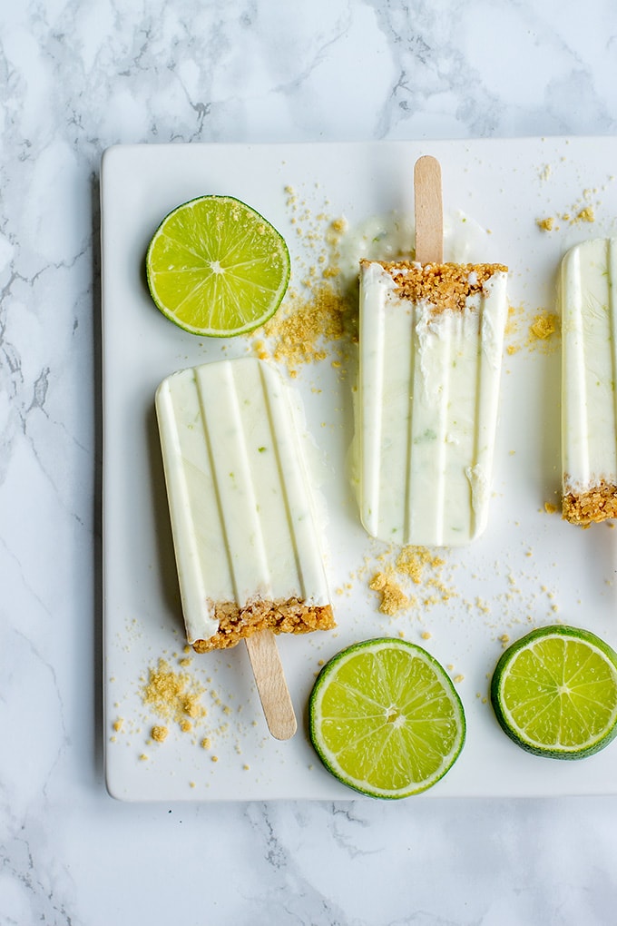 Key lime pie popsicles | Wholesome citrus popsicles with Greek yogurt, naturally-sweetened with honey, sugar-free.