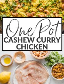 Long among our favorite one pot meals, this quick and easy Curry Cashew Chicken and Rice has tender bites of chicken, crunchy cashews, ginger- and curry-spiced rice, cilantro, and peas all wrapped up in one dish. I love that it's ready in about 30 minutes, most of it hands-off!