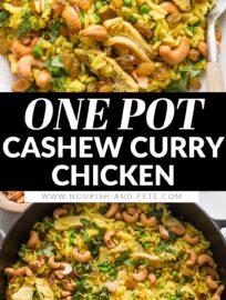 Long among our favorite one pot meals, this quick and easy Curry Cashew Chicken and Rice has tender bites of chicken, crunchy cashews, ginger- and curry-spiced rice, cilantro, and peas all wrapped up in one dish. I love that it's ready in about 30 minutes, most of it hands-off!