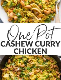 Long among our favorite one pot meals, this quick and easy Curry Cashew Chicken and Rice has tender bites of chicken, crunchy cashews, ginger- and curry-spiced rice, cilantro, and peas all wrapped up in one dish. I love that it's ready in about 30 minutes, most of it hands-off!
