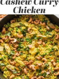 Long among our favorite one pot meals, this quick and easy Curry Cashew Chicken and Rice has tender bites of chicken, crunchy cashews, ginger- and curry-spiced rice, cilantro, and peas all wrapped up in one dish. I love that it's ready in about 30 minutes, most of it hands-off!