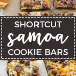 Shortcut Samoa cookie bars | Chocolate chips, caramel sauce, coconut, and an Oreo crust make an easy at-home version of the classic Girl Scout cookie.